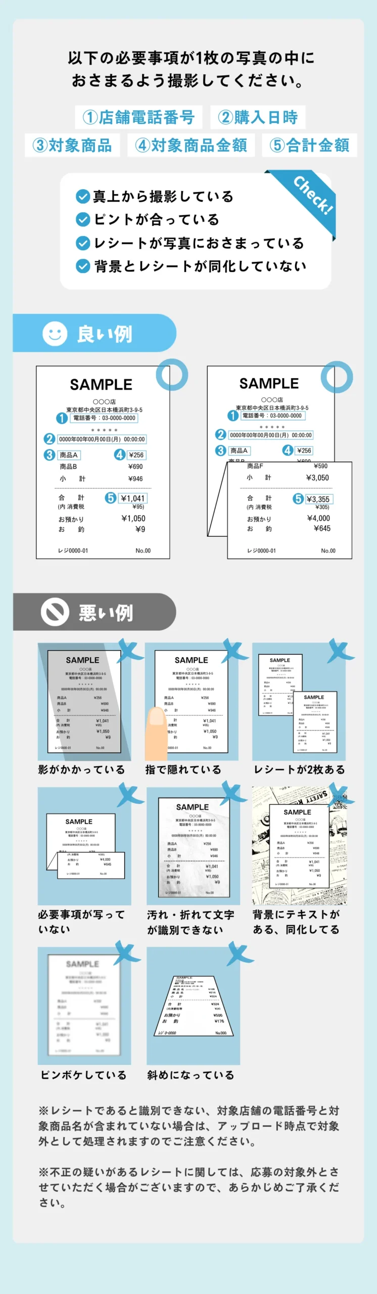 レシートに関するご注意