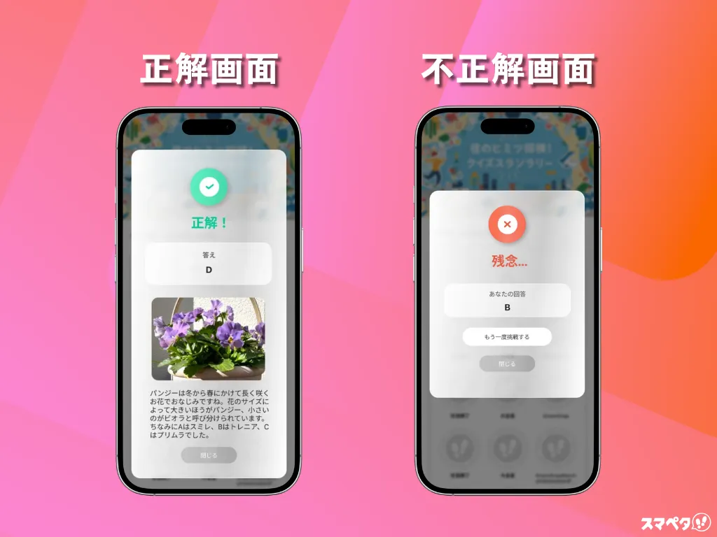正解画面と不正解画面